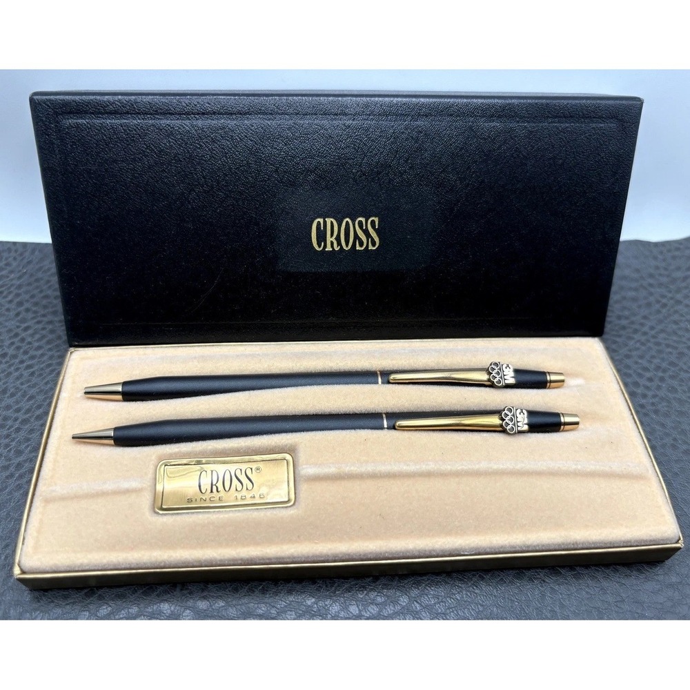 Cross 3M Olympics Black & Gold Tone Ballpoint Pen Pencil Set Original Box